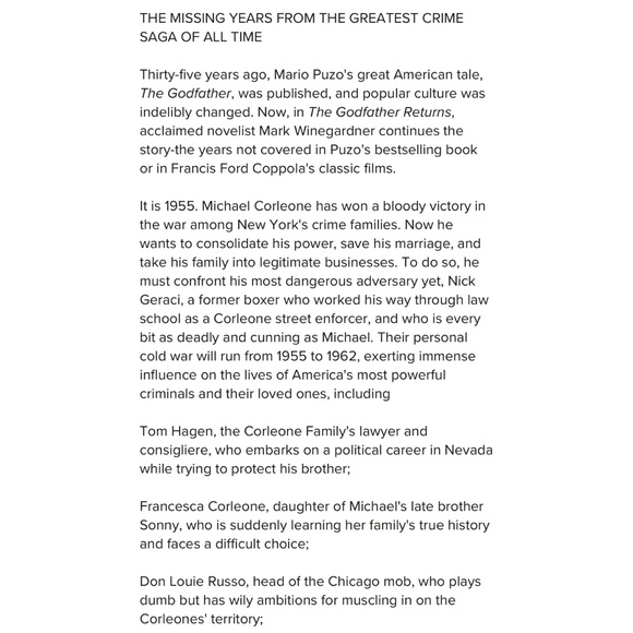 🍭 3/$10 The Godfather Returns: by Mark Winegardner (Paperback) - Picture 4 of 5